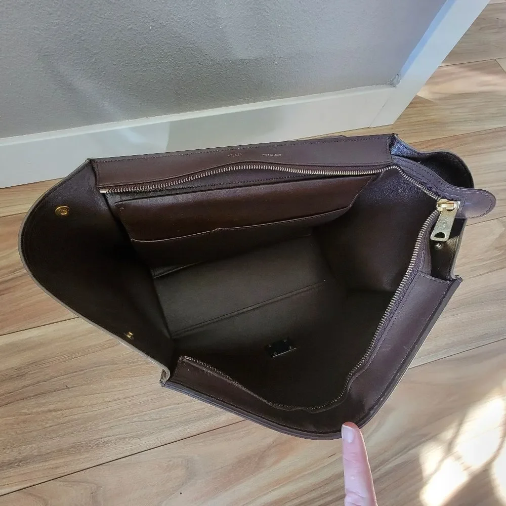 Celene Tricolor Medium Trapeze Luggage Satchel in Cognac Brown Tan